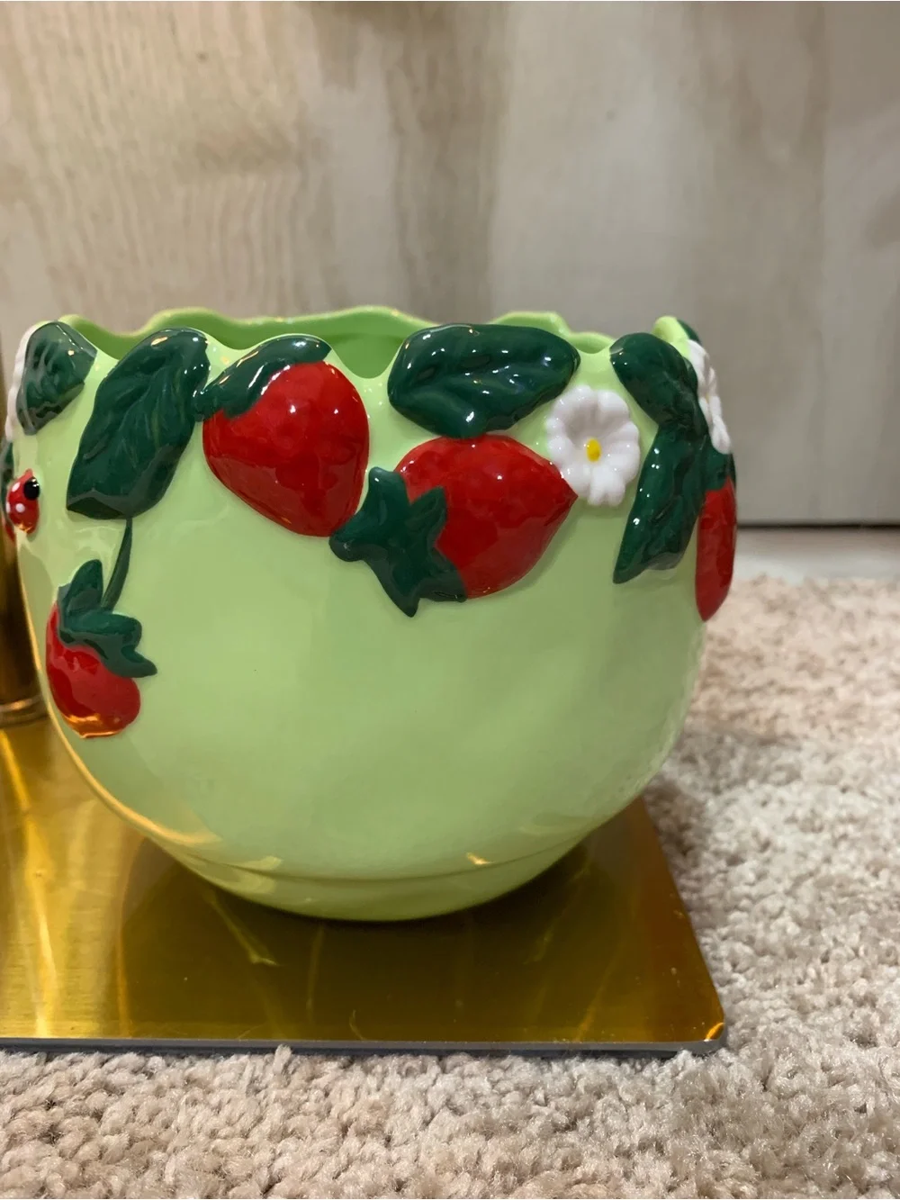 Anthropologie Light Green Strawberry Ceramic Planter/Bowl